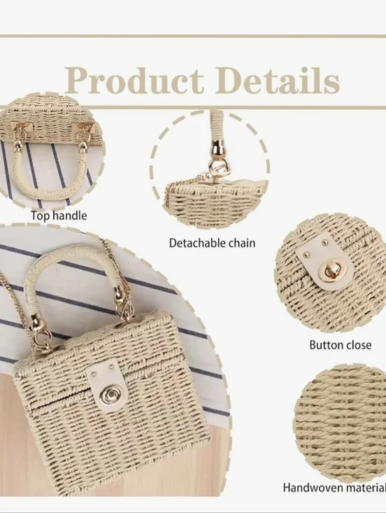 Woven Straw Top-Handle Bag in Natural Tan - Picture 2 of 6